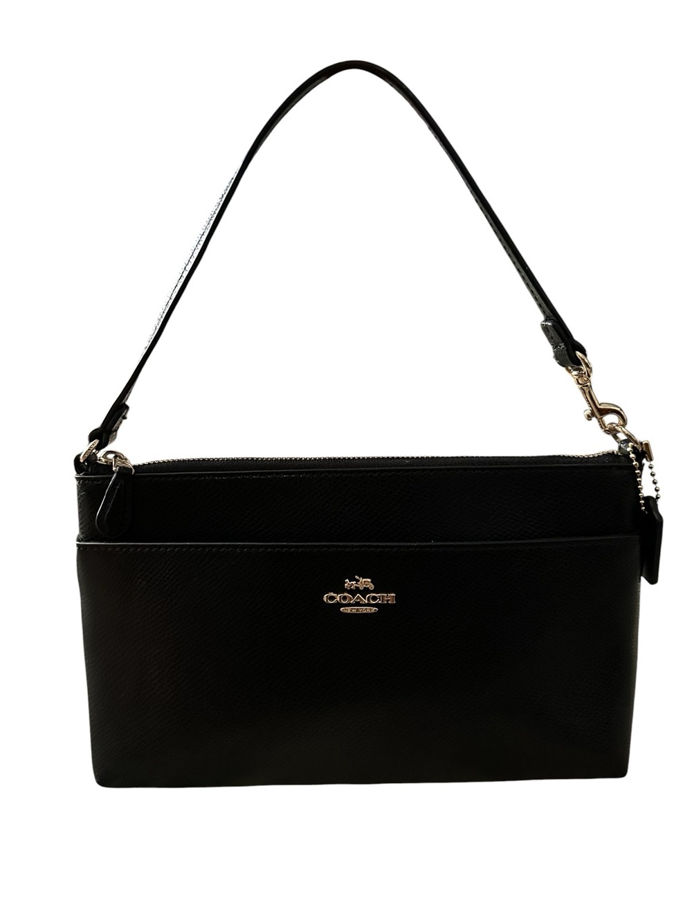 Coach Black Crossgrain Leather Large Wristlet Pouch Convertible Shoulder Bag EUC
